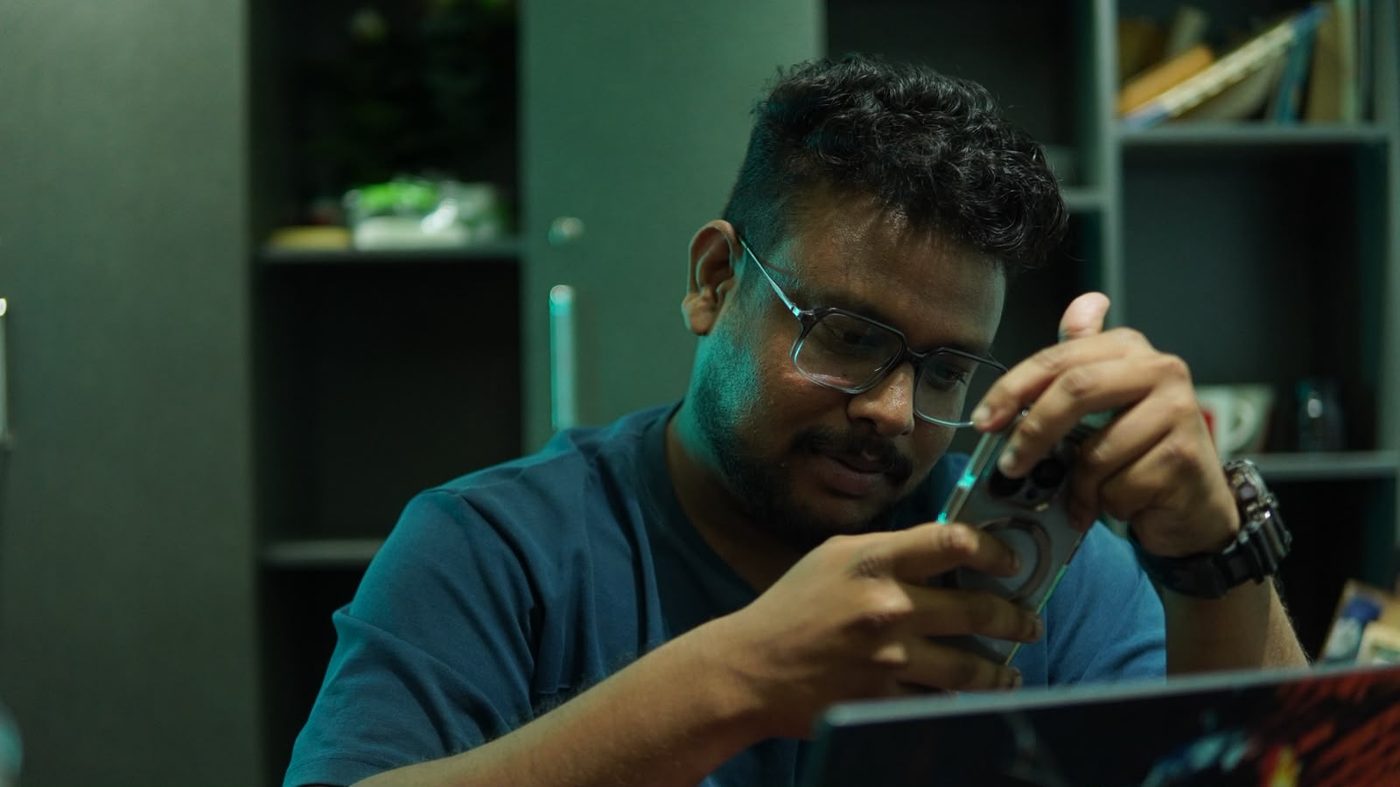 Working closely on a device during research